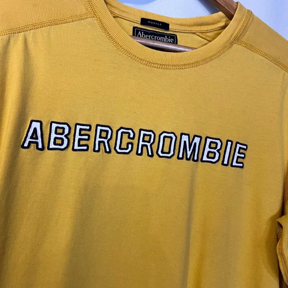 Vintage Abercrombie & Fitch‎ Y2K Long Sleeve Muscle Fit Logo Shirt L Yellow